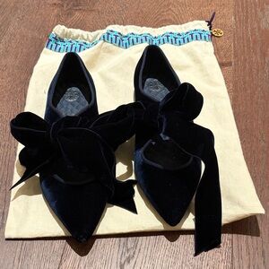Tory Burch Velvet Navy bow flats